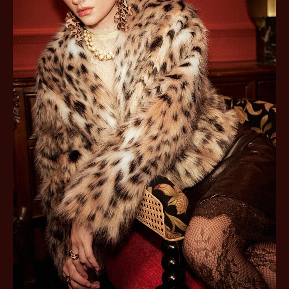 Leopard Pattern Faux Fur Oversized Short Winter Teddy Coat